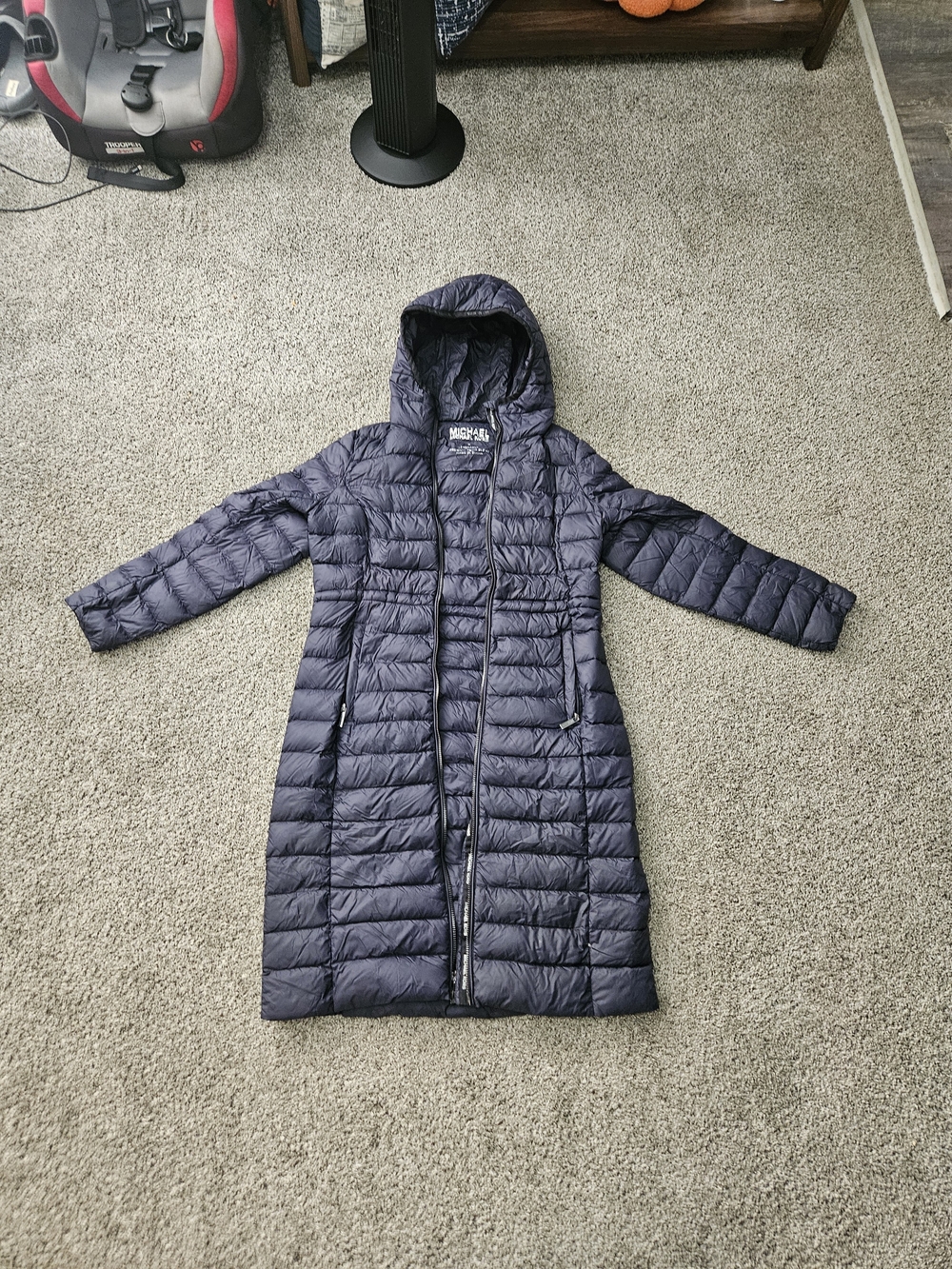 Michael Kors Women's Long Packable Hooded Puffer Coat - Navy